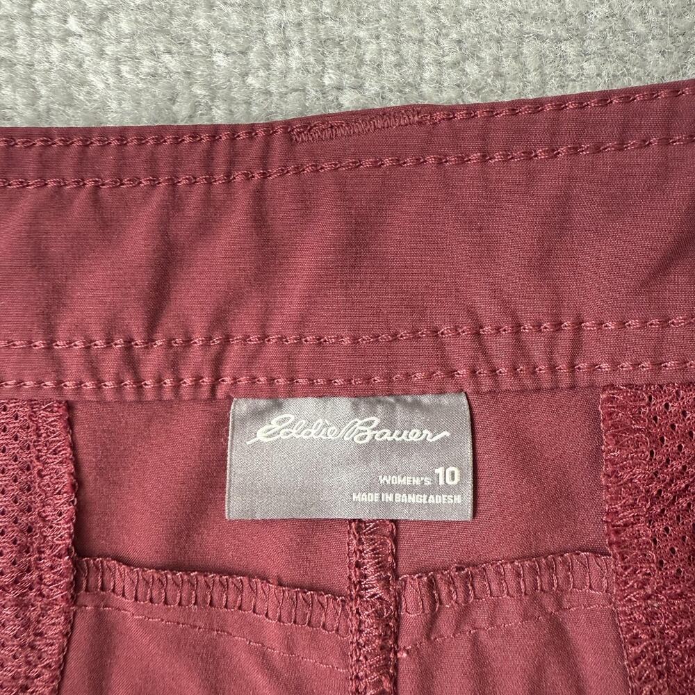 Eddie Bauer Pants Womens 10 Burgundy Stretch Cargo Capri Hiking Outdoor Ruched - Picture 5 of 12